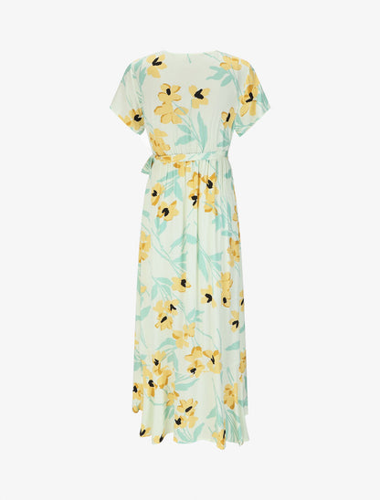 Robe longue à fleurs manches courtes - Vert pastel - 2