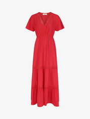 Robe longue unie à manches courtes - Rouge - 1