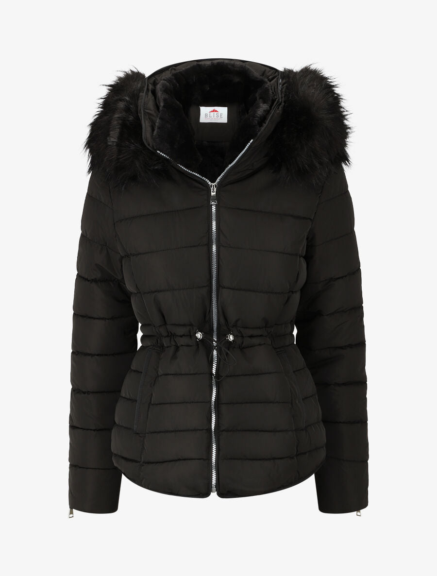 Doudoune mi-longue à capuche et poche intérieure - Noir - 4