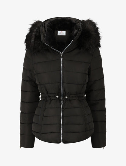 Doudoune mi-longue à capuche et poche intérieure - Noir - 4