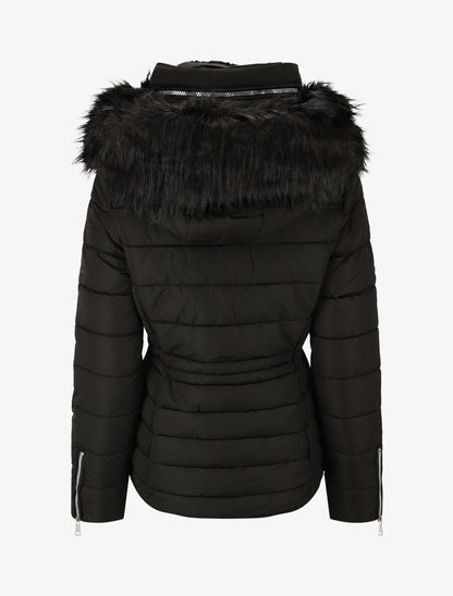 Doudoune mi-longue à capuche et poche intérieure - Noir - 2