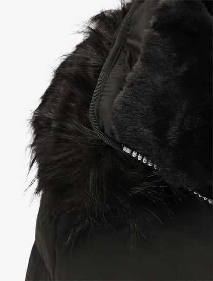 Doudoune mi-longue à capuche et poche intérieure - Noir - 3