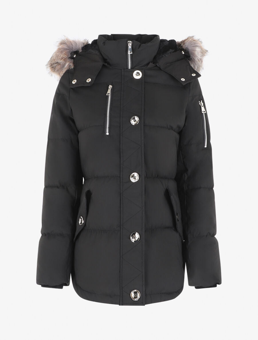 Parka matelassée à capuche fourrée - Noir - 1