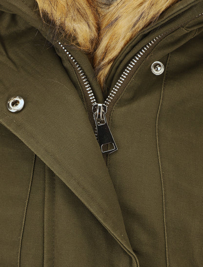 Parka à capuche fourrure synthétique amovible - Kaki/camel - 3