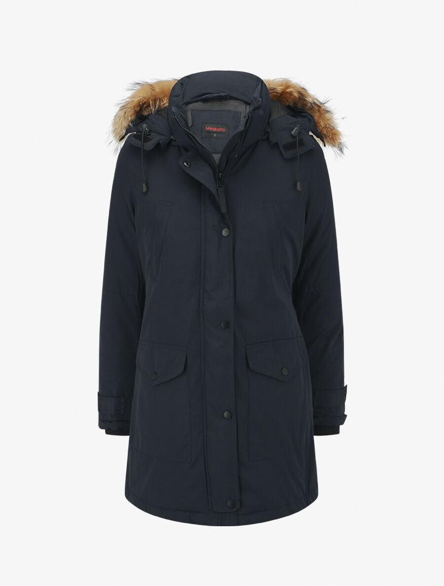 Parka uni capuche à fourrure synthétique - Marine - 4