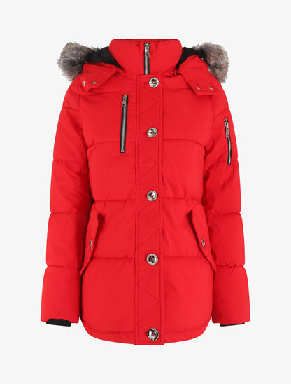 Parka matelassée à capuche fourrée - Rouge - 1