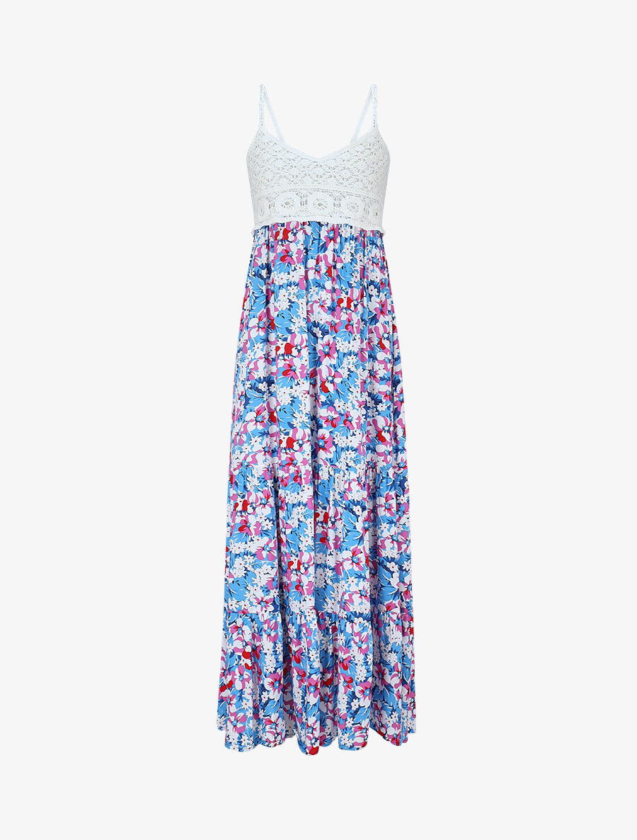 Robe longue à fleur et crochet - Bleu - 1