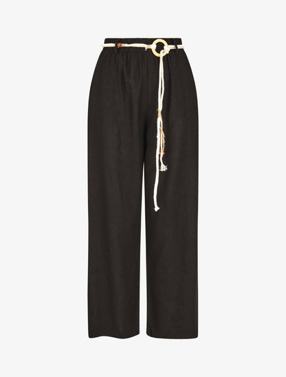 Pantalon droit taille haute élastiquée - Noir - 4