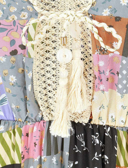 Robe imprimé patchwork à détail pampilles - Noir - 3