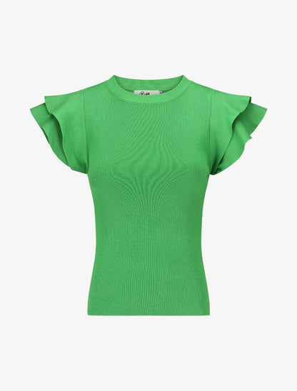 Top ajusté en maille mancherons volantés - Vert - 4