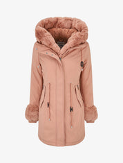 Parka uni à fourrure synthétique amovible - Rose - 1