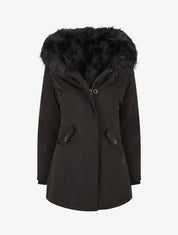 Parka uni à fourrure synthétique uni - Noir - 1