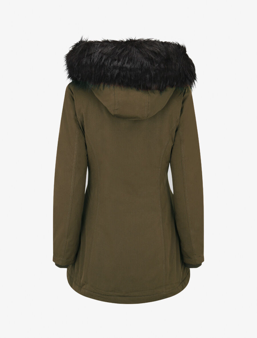 Parka uni à fourrure synthétique amovible - Kaki/noir - 2