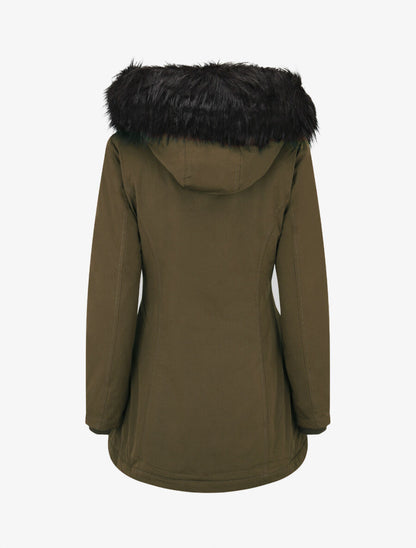 Parka uni à fourrure synthétique amovible - Kaki/noir - 2