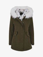 Parka uni à fourrure synthétique amovible - Kaki/blanc - 1