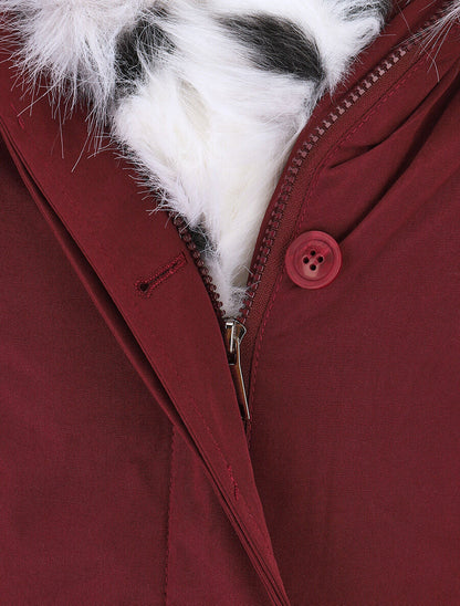 Parka longue à fourrure synthétique amovible - Bordeaux/blanc - 3