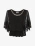 Blouse unie en résille et brodée - Noir - 1