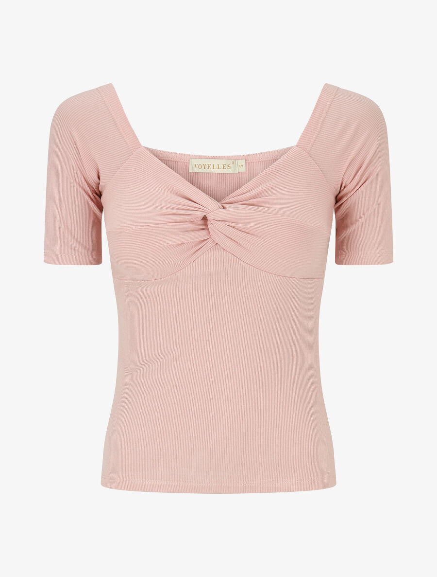 Top côtelé à manches 3/4 - Rose - 1