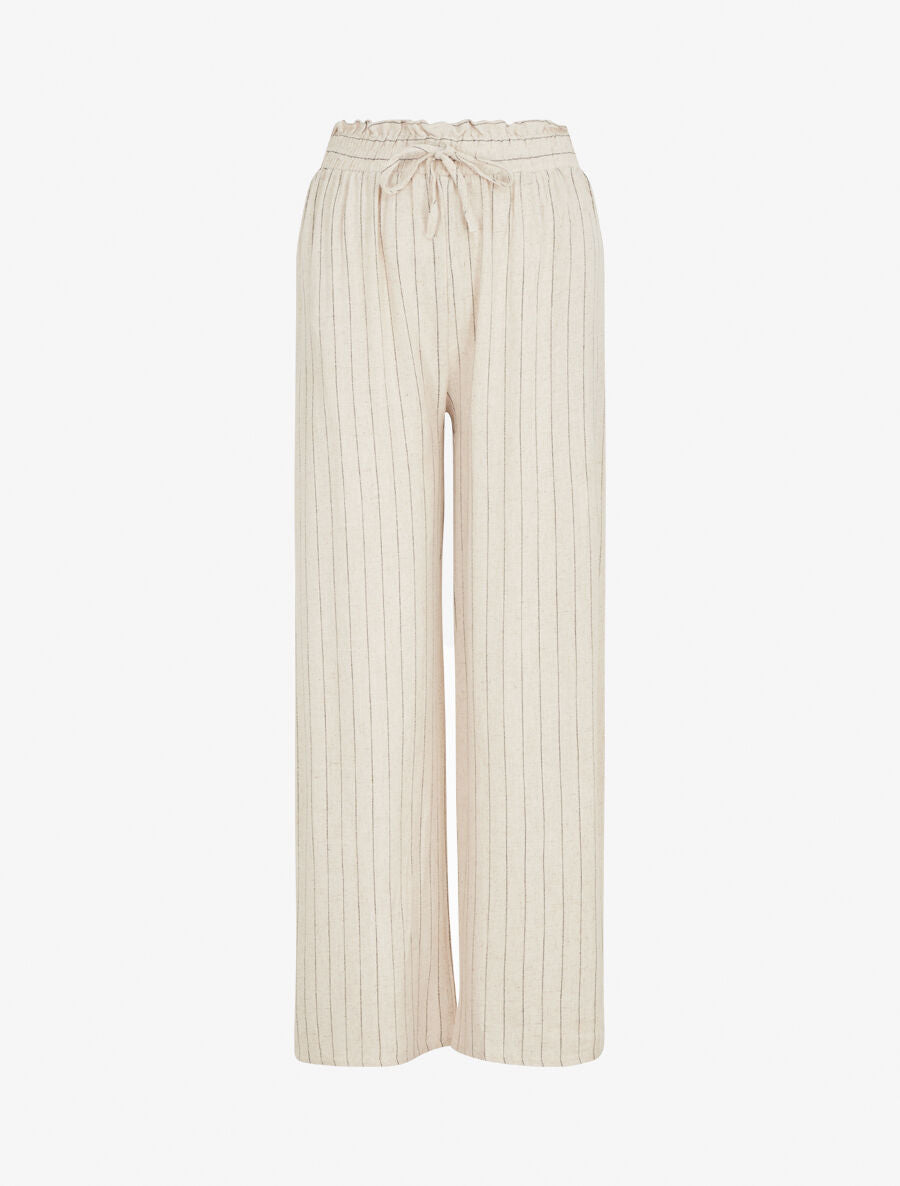 Pantalon ample élastiqué à rayures - Beige - 4