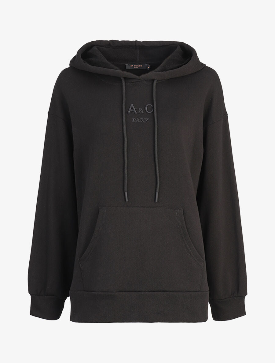 Hoddie oversize à capuche et logo brodé - Noir - 3