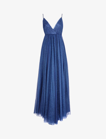 Robe de soirée évasée à paillettes - Marine - 1