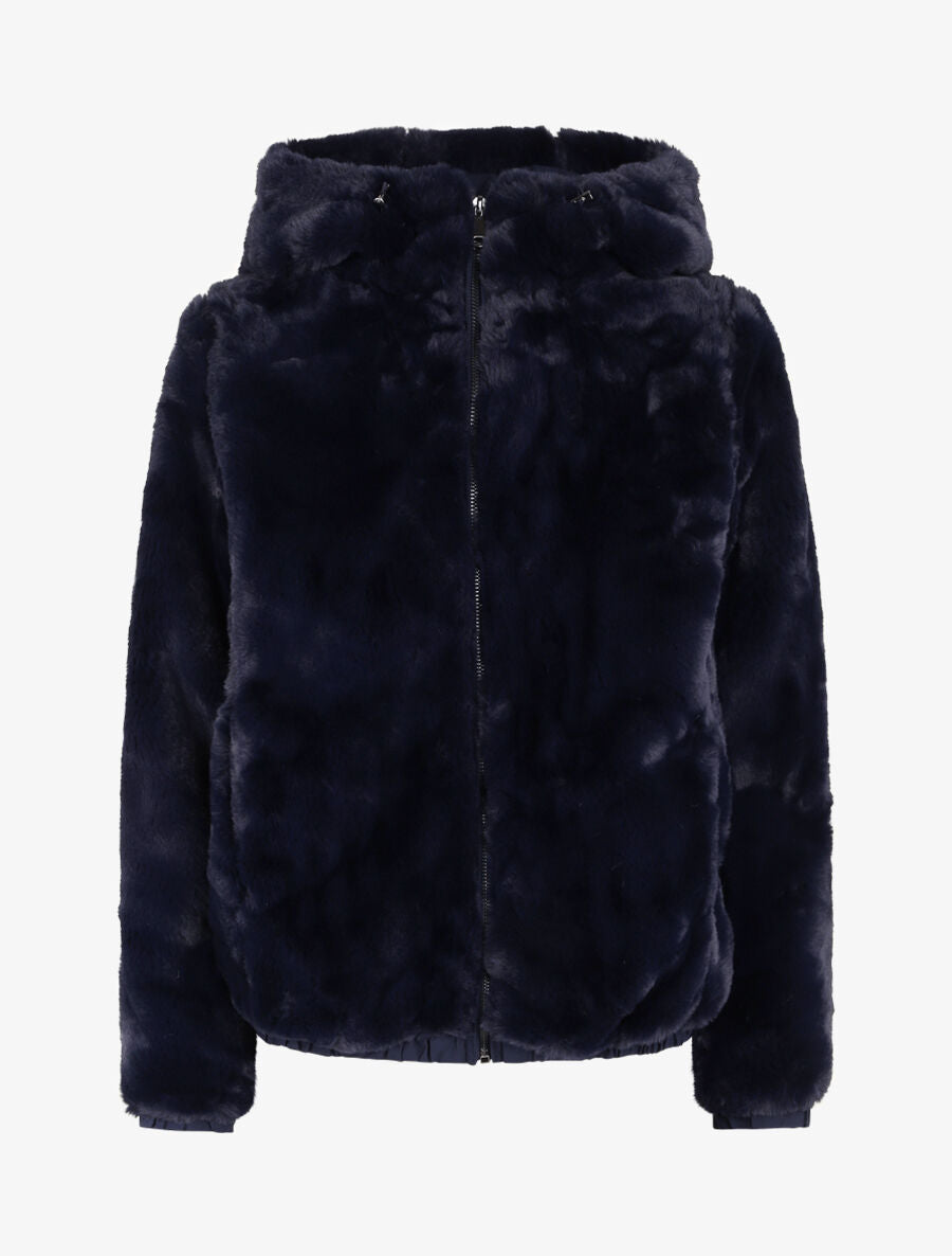 Manteau à capuche en fausse fourrure - Marine - 4