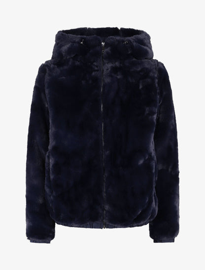 Manteau à capuche en fausse fourrure - Marine - 4