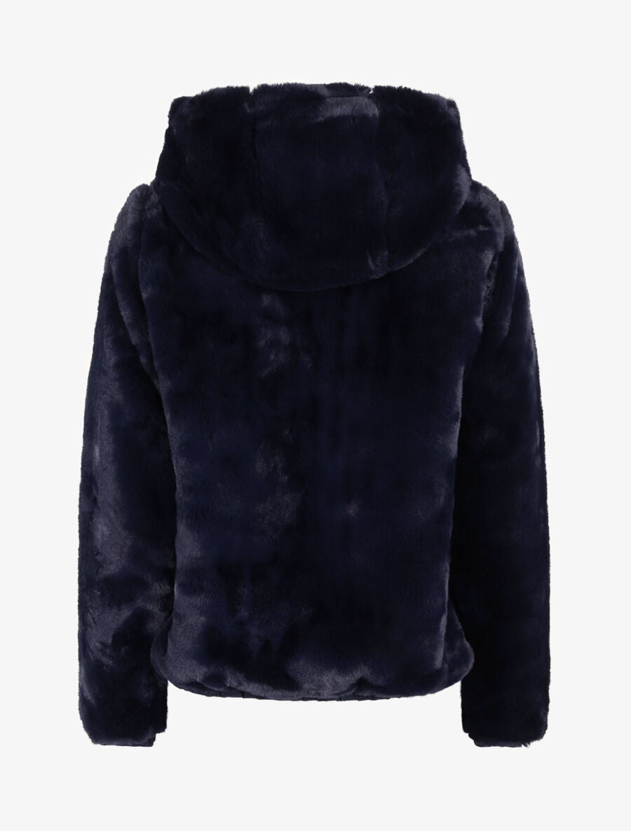 Manteau à capuche en fausse fourrure - Marine - 2