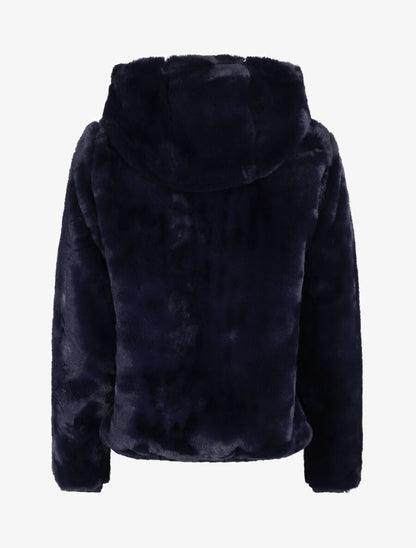 Manteau à capuche en fausse fourrure - Marine - 2