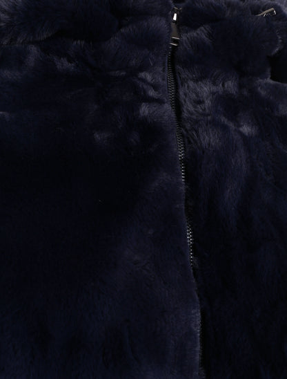 Manteau à capuche en fausse fourrure - Marine - 3