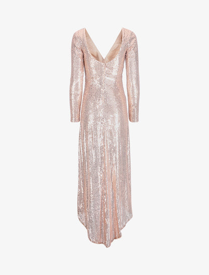 Robe longue à sequins à bords asymétriques - Or - 2