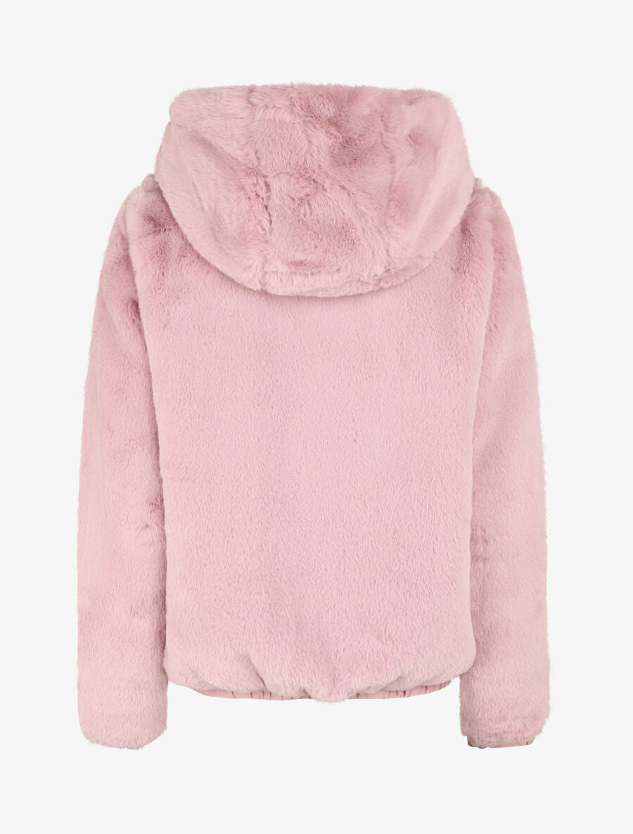 Manteau à capuche en fausse fourrure - Rose poudré - 2