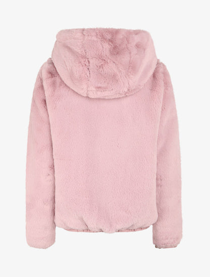 Manteau à capuche en fausse fourrure - Rose poudré - 2