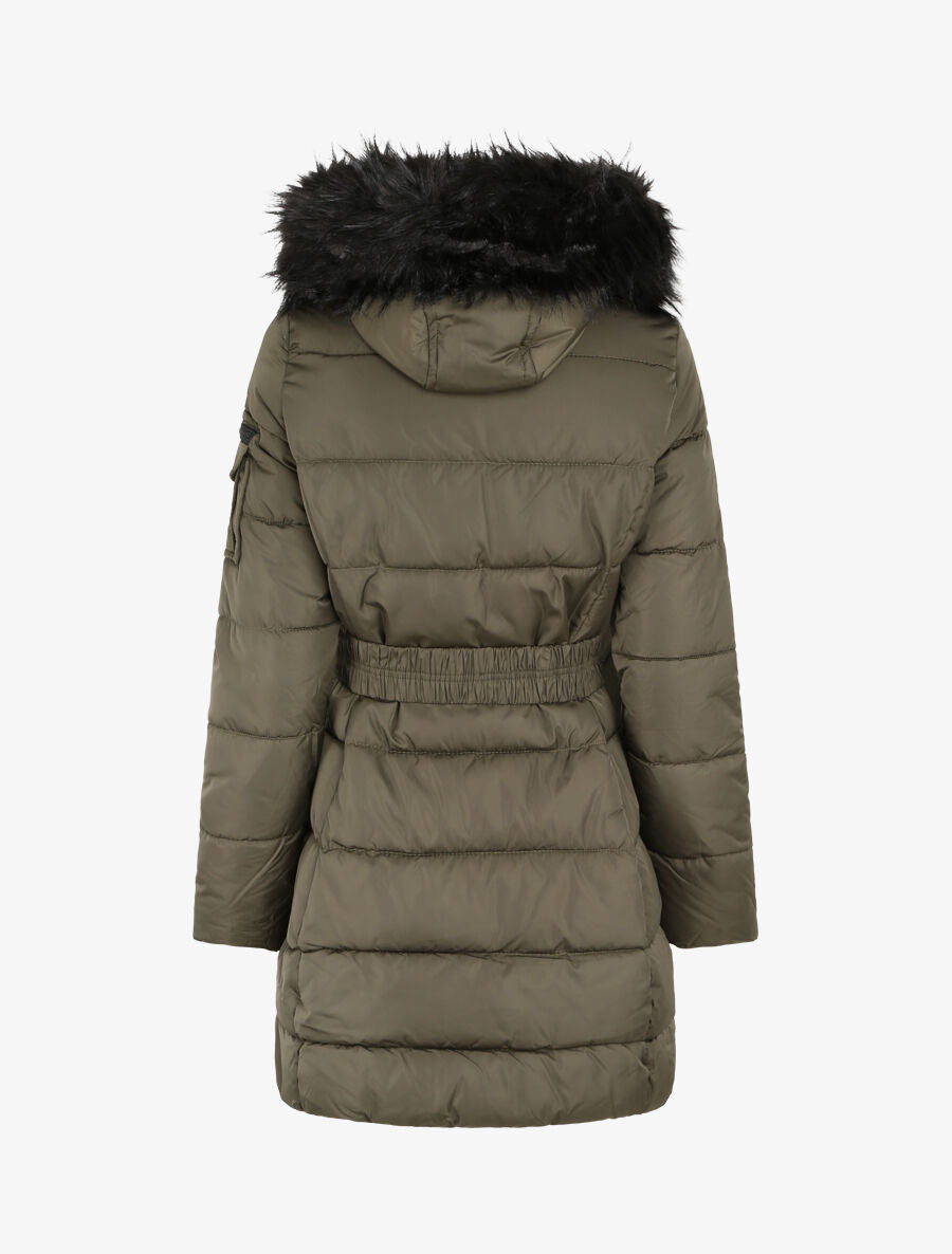 Doudoune mi-longue à poches zippées et capuche - Kaki - 2
