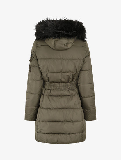Doudoune mi-longue à poches zippées et capuche - Kaki - 2