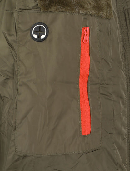 Doudoune mi-longue à poches zippées et capuche - Kaki - 3