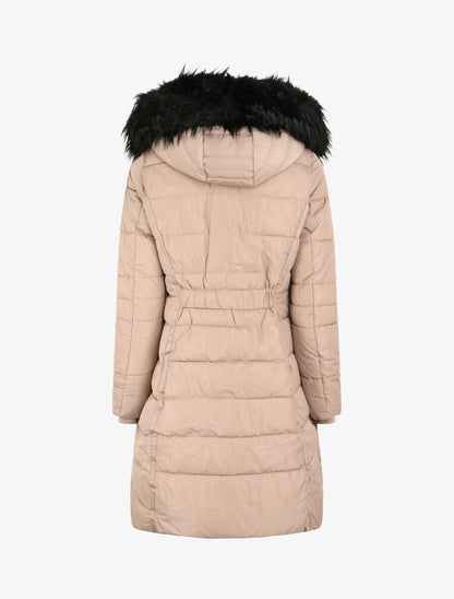 Doudoune cintrée à capuche à détail fausse fourrure - Beige - 2
