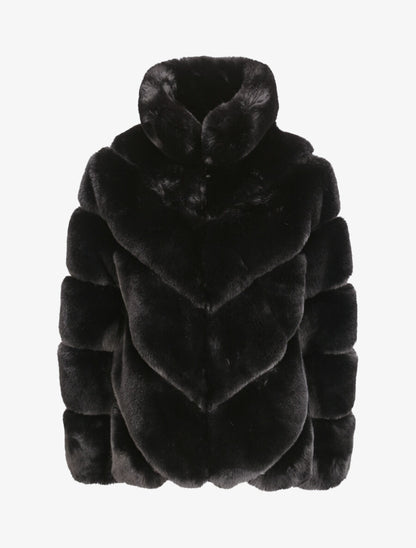 Manteau oversize en fausse fourrure - Noir - 4
