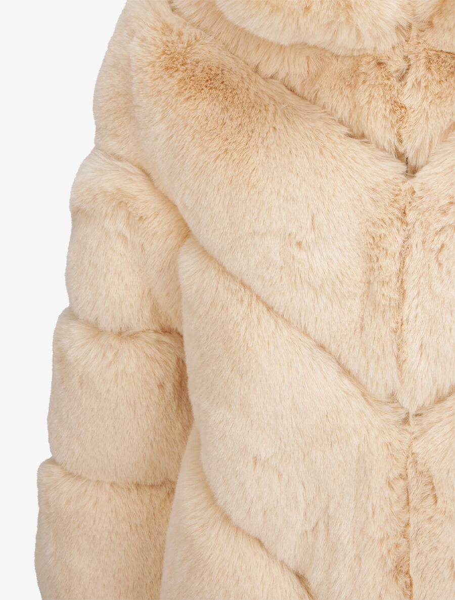 Manteau oversize en fausse fourrure - Beige - 3
