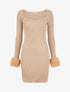 Robe pull à encolure coeur et poignets en fausse fourrure - Beige - 1