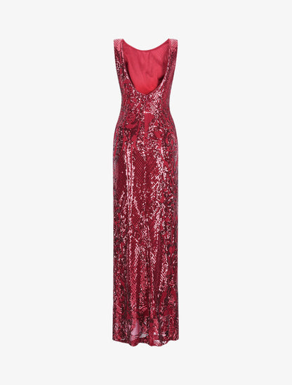 Robe longue fendue à sequins et décolleté dans le dos - Bordeaux - 2