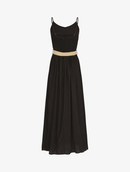 Robe longue unie à bretelles fines - Noir - 2