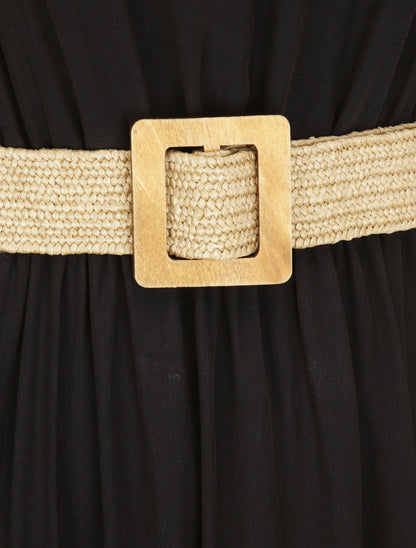 Robe longue unie à bretelles fines - Noir - 3