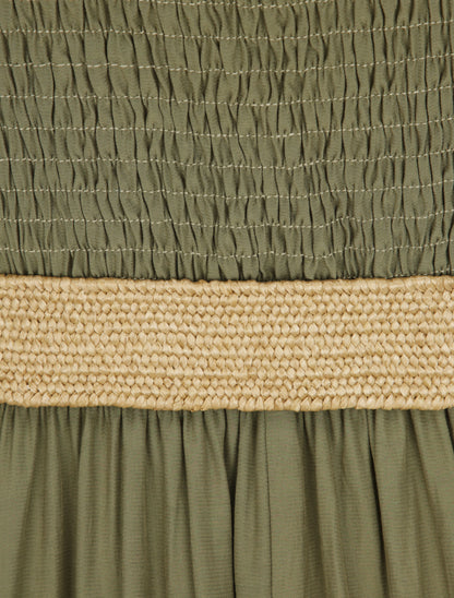 Robe longue unie à bretelles fines - Kaki - 3