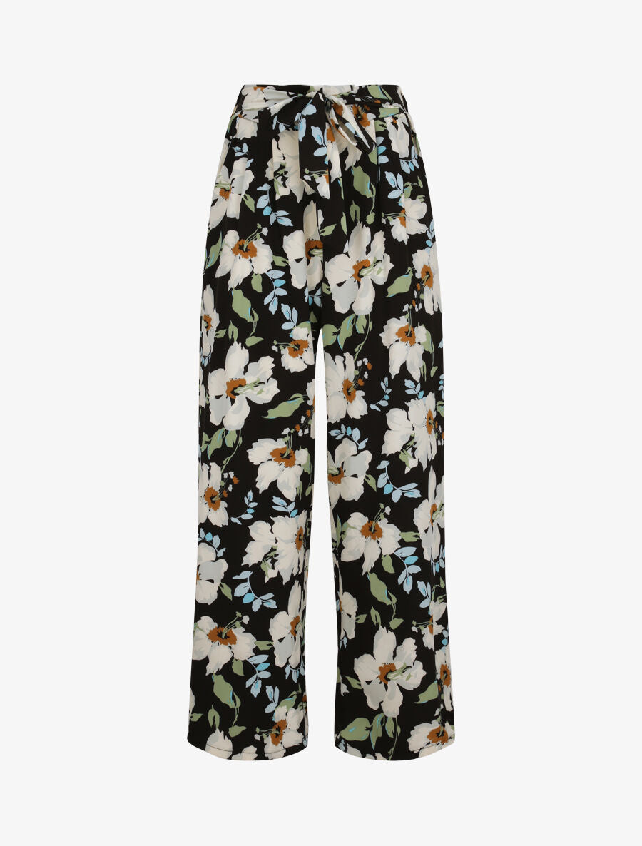 Pantalon wide leg imprimé hibiscus - Noir - 5