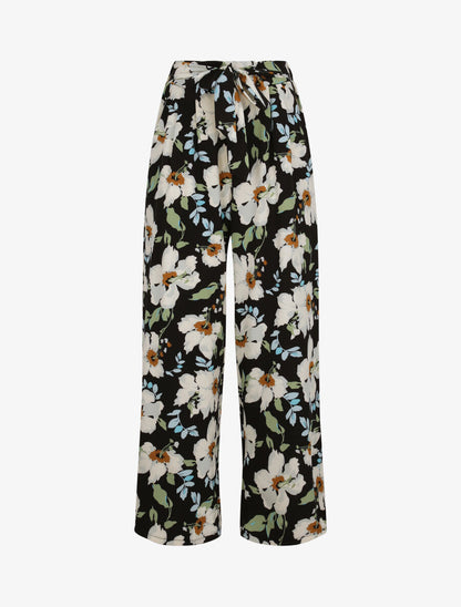 Pantalon wide leg imprimé hibiscus - Noir - 5