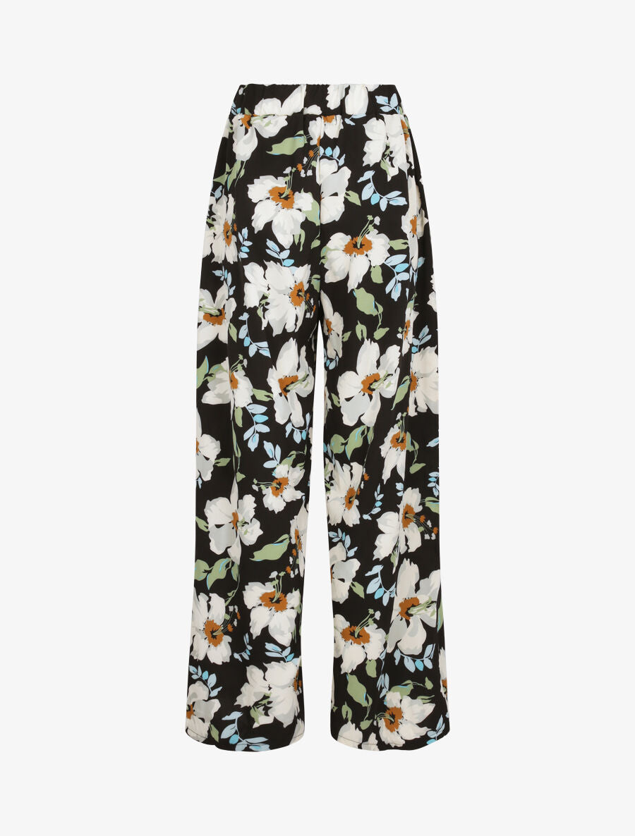 Pantalon wide leg imprimé hibiscus - Noir - 2