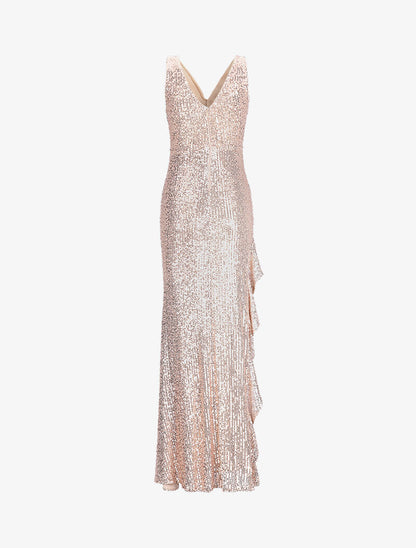 Robe longue à sequins et fente volantée - Champagne - 2