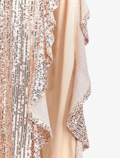 Robe longue à sequins et fente volantée - Champagne - 3