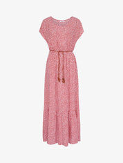 Robe longue empire manches courtes imprimé marguerites - Rouge - 1